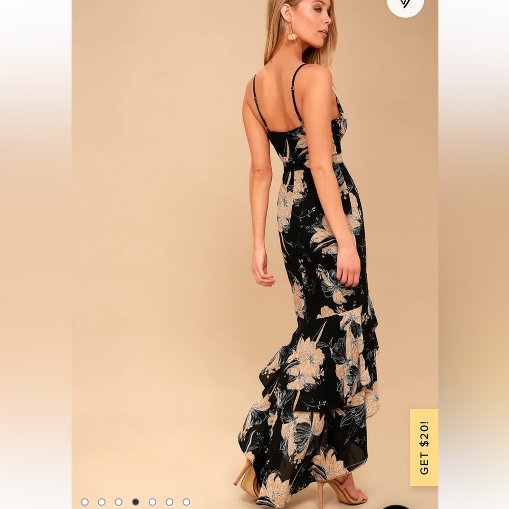 Lulu's Darling Day Lily black floral print, High Low Maxi Dress, size XS  GUC - Picture 2 of 2
